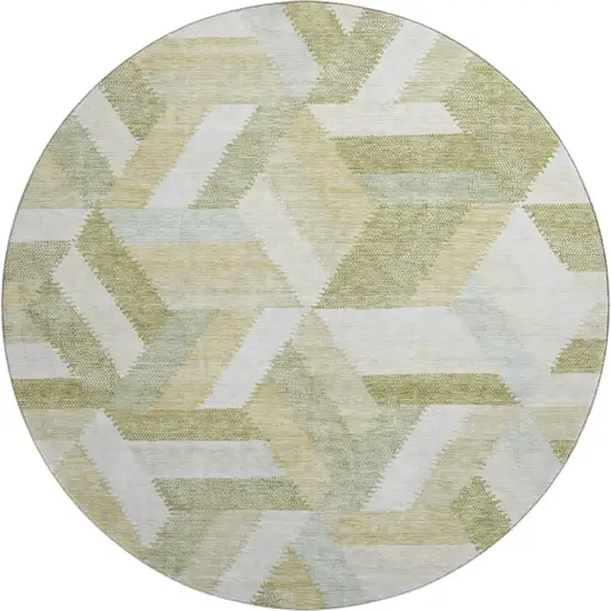 8' X 8' Artichoke Green Ivory And Wheat Geometric Washable Round Rug With UV Protection Photo 1