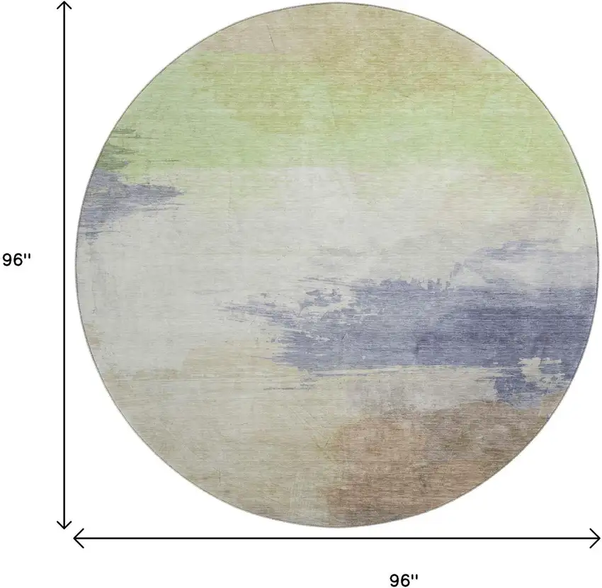 8' X 8' Artichoke Green Lavender And Ivory Abstract Washable Round Rug With UV Protection Photo 9