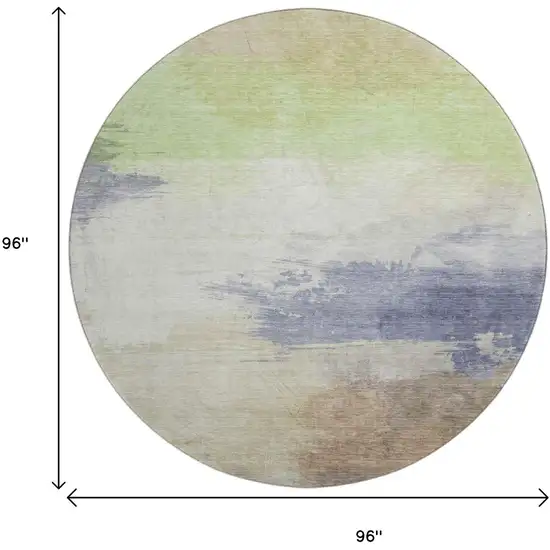 8' X 8' Artichoke Green Lavender And Ivory Abstract Washable Round Rug With UV Protection Photo 9