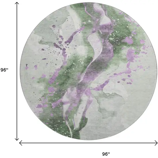 8' X 8' Artichoke Green Lavender And Ivory Abstract Washable Round Rug With UV Protection Photo 9