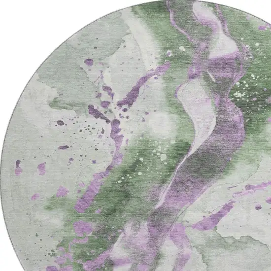 8' X 8' Artichoke Green Lavender And Ivory Abstract Washable Round Rug With UV Protection Photo 2