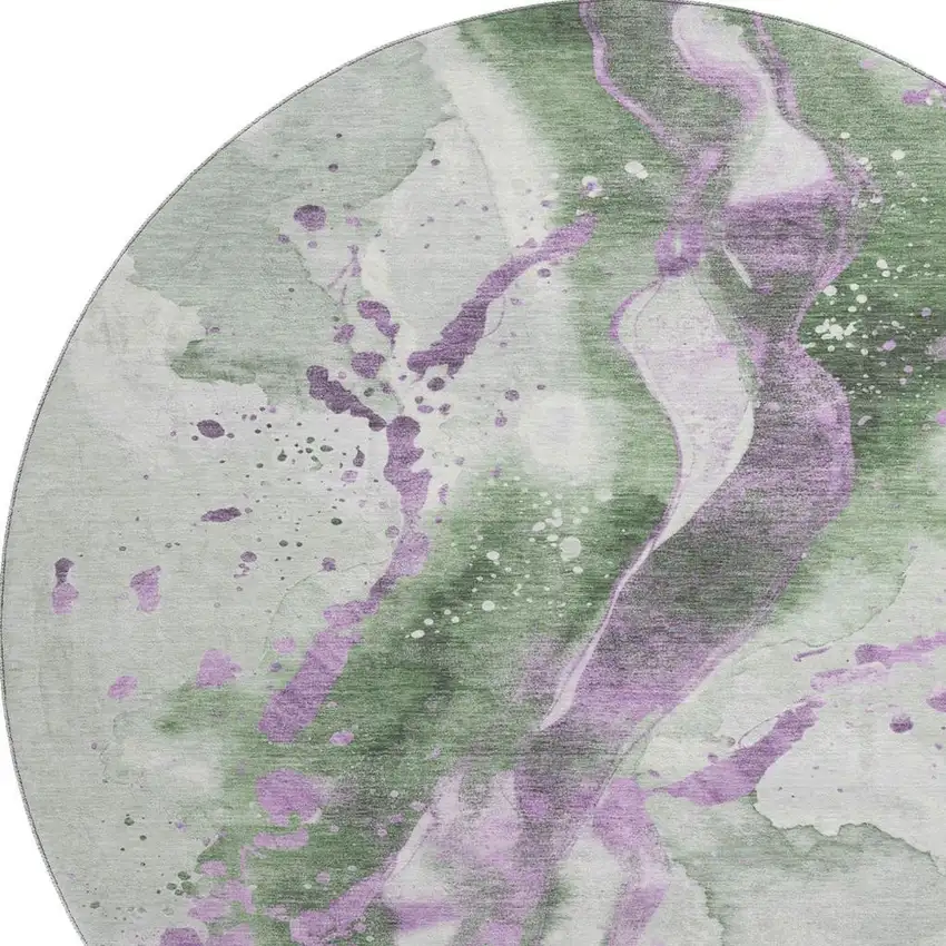 8' X 8' Artichoke Green Lavender And Ivory Abstract Washable Round Rug With UV Protection Photo 2