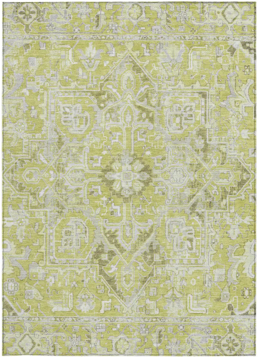 3' X 4' Artichoke Green Oriental Washable Non Skid Indoor Outdoor Area Rug Photo 5