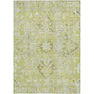 Photo of 3' X 4' Artichoke Green Oriental Washable Non Skid Indoor Outdoor Area Rug