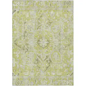 Photo of 3' X 5' Artichoke Green Oriental Washable Non Skid Indoor Outdoor Area Rug