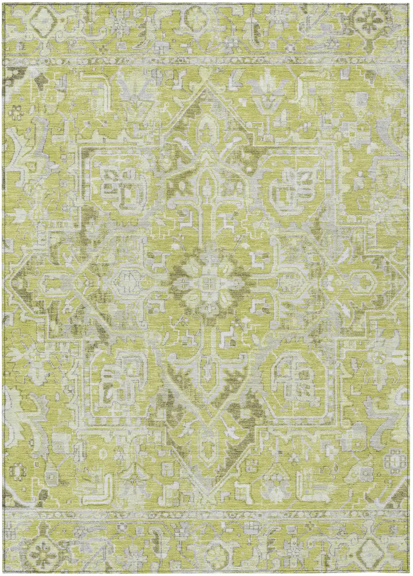 Artichoke Green Oriental Washable Non Skid Indoor Outdoor Area Rug Photo 2