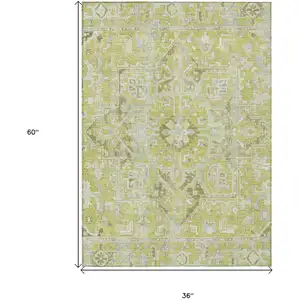 Photo of 3' X 5' Artichoke Green Oriental Washable Non Skid Indoor Outdoor Area Rug