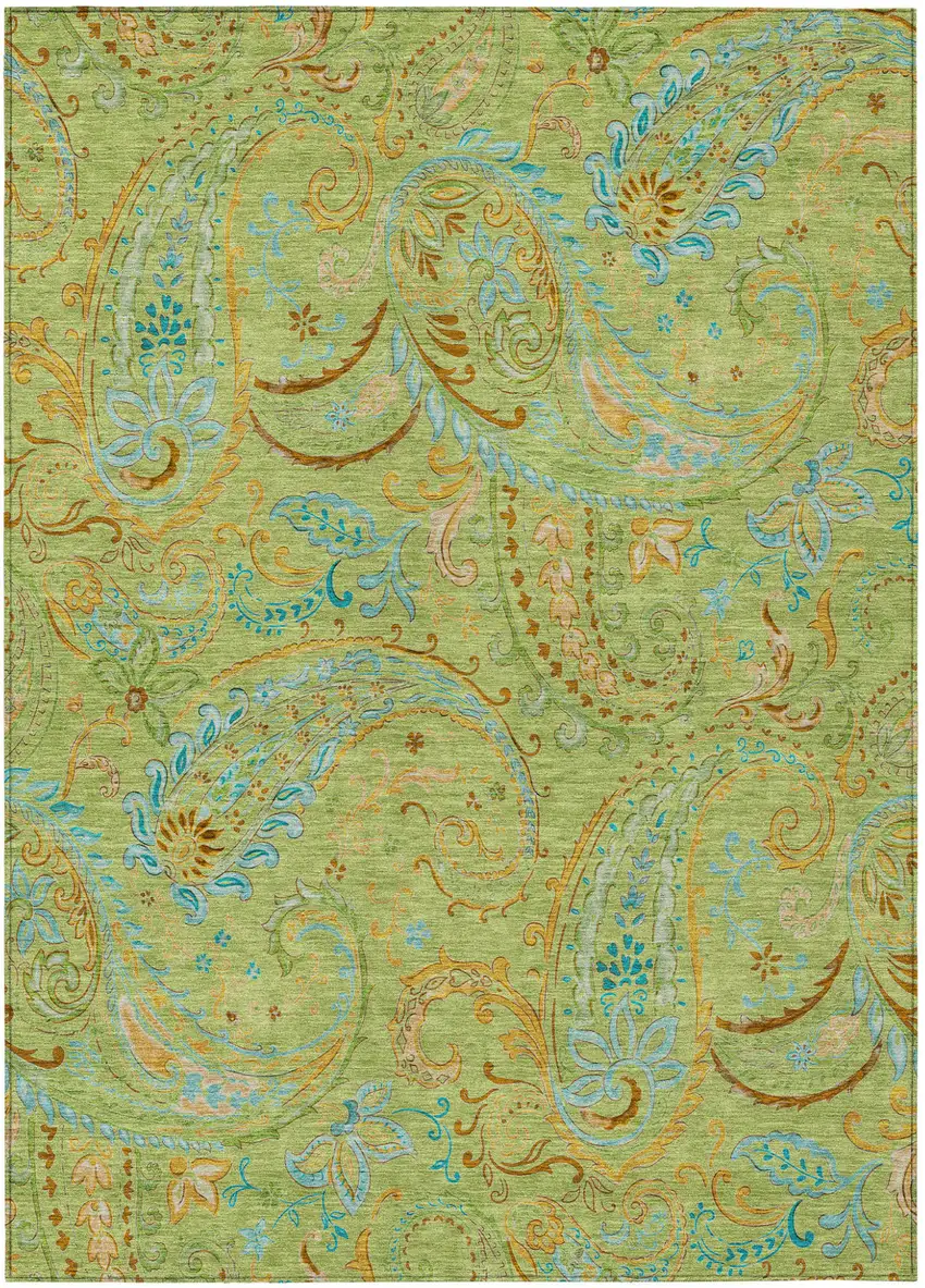 Artichoke Green Paisley Washable Indoor Outdoor Area Rug Photo 2