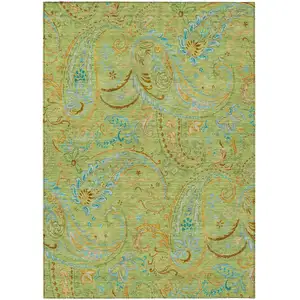Photo of 3' X 5' Artichoke Green Paisley Washable Non Skid Indoor Outdoor Area Rug