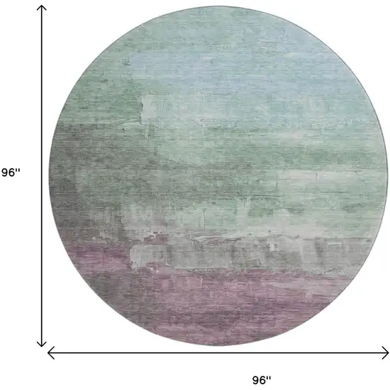 8' X 8' Artichoke Green Pale Aqua And Blush Abstract Washable Round Rug With UV Protection Photo 9