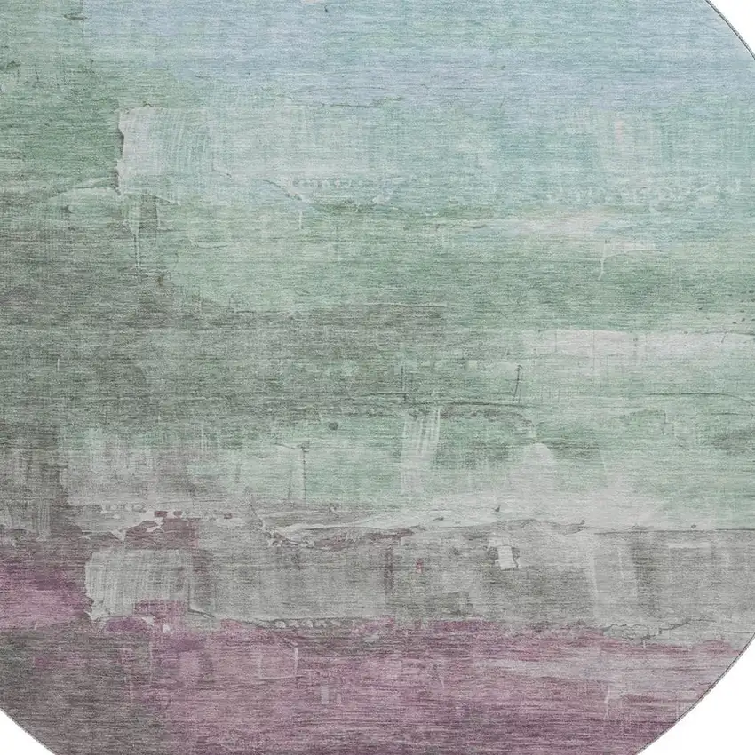 8' X 8' Artichoke Green Pale Aqua And Blush Abstract Washable Round Rug With UV Protection Photo 2