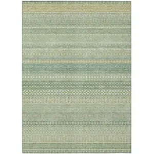 Photo of 3' X 4' Artichoke Green Striped Washable Non Skid Indoor Outdoor Area Rug