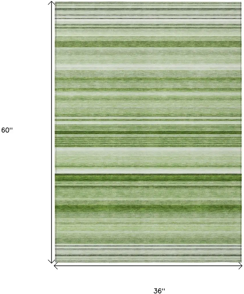 Artichoke Green Striped Washable Non Skid Indoor Outdoor Area Rug Photo 3