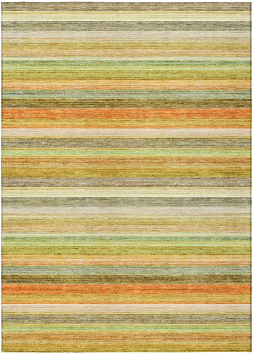 Artichoke Green Striped Washable Non Skid Indoor Outdoor Area Rug Photo 2