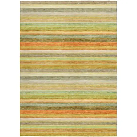 Artichoke Green Striped Washable Non Skid Indoor Outdoor Area Rug Photo 5