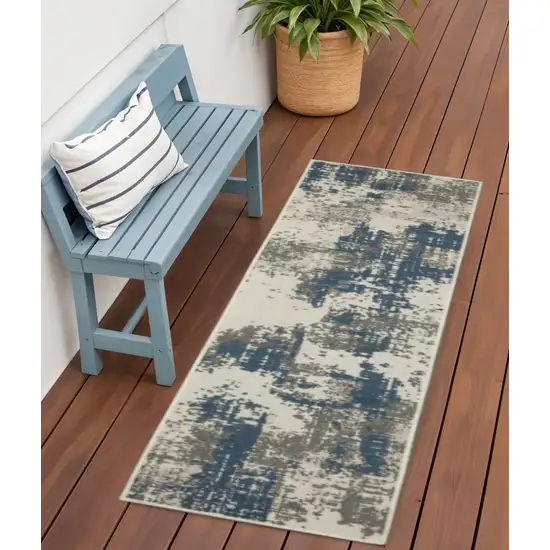 Blue and Beige Abstract Stain Resistant Indoor Outdoor Area Rug Photo 1