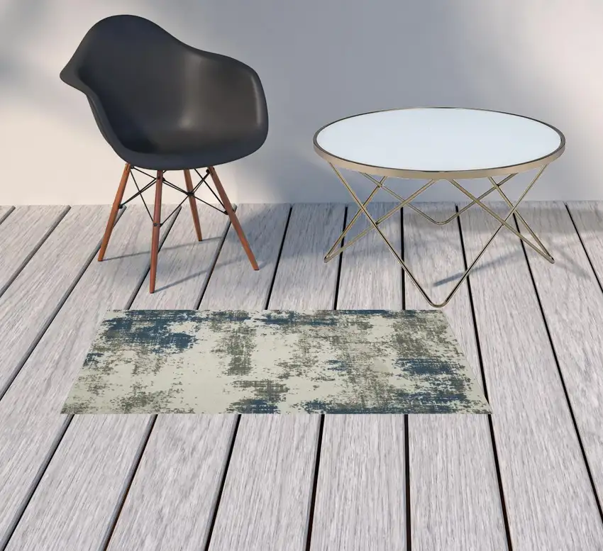 2' X 3' Beige Abstract Stain Resistant Indoor Outdoor Area Rug Photo 2