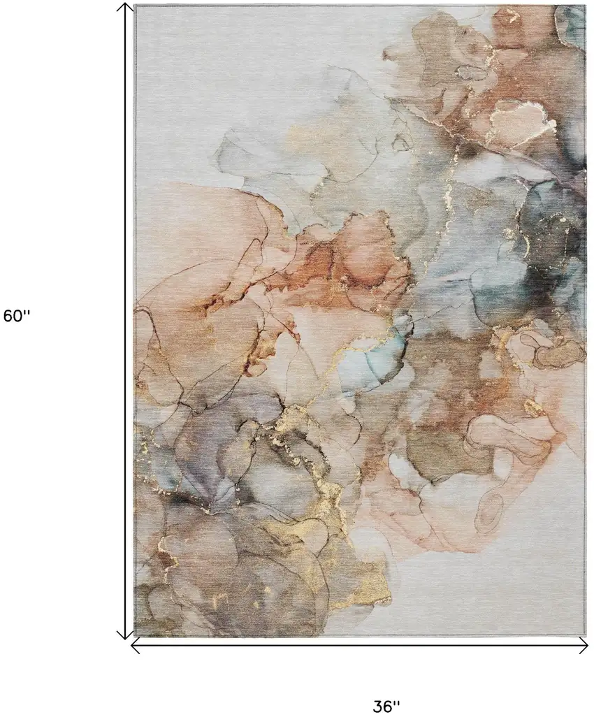 3' X 5' Beige Abstract Washable Non Skid Indoor Outdoor Area Rug Photo 3