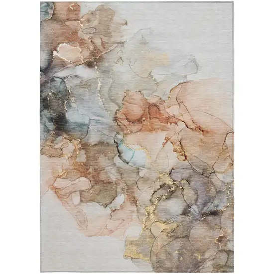 Beige Abstract Washable Non Skid Indoor Outdoor Area Rug Photo 8