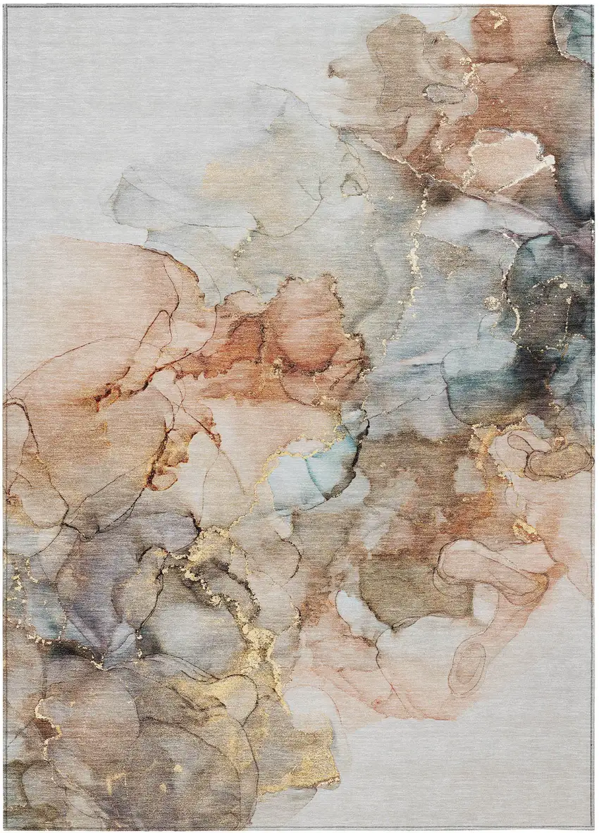 3' X 5' Beige Abstract Washable Non Skid Indoor Outdoor Area Rug Photo 2