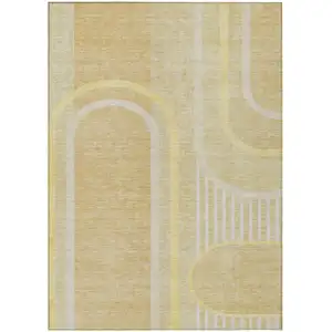 Photo of 3' X 4' Beige Abstract Washable Non Skid Indoor Outdoor Area Rug