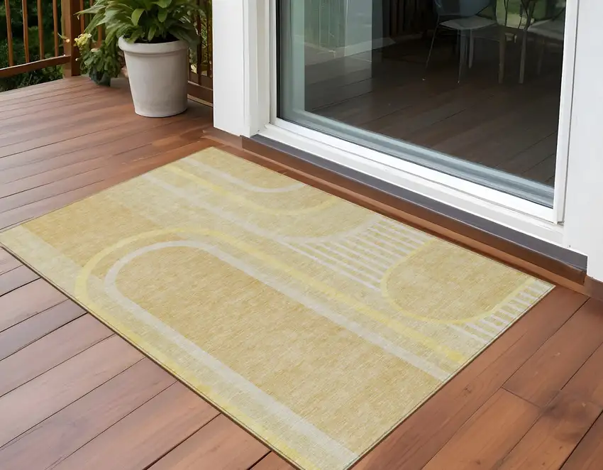 3' X 4' Beige Abstract Washable Non Skid Indoor Outdoor Area Rug Photo 1