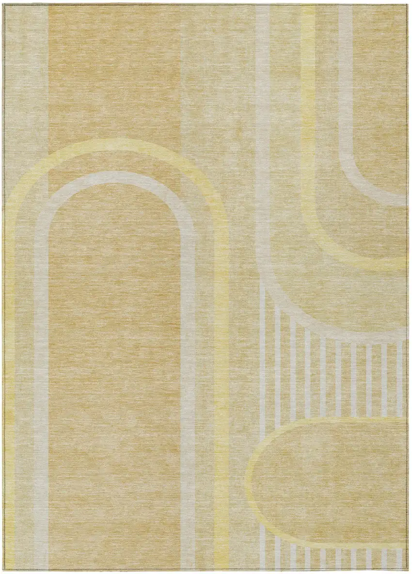 Beige Abstract Washable Indoor Outdoor Area Rug Photo 2