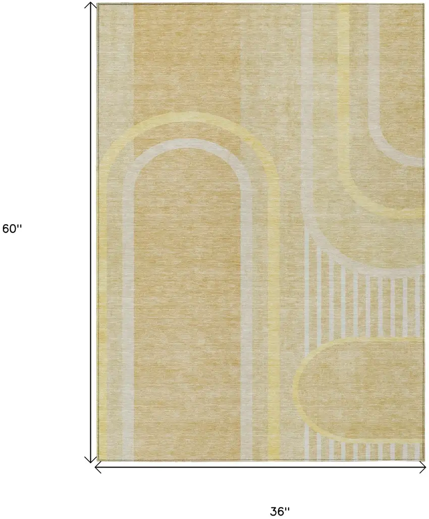 Beige Abstract Washable Indoor Outdoor Area Rug Photo 3