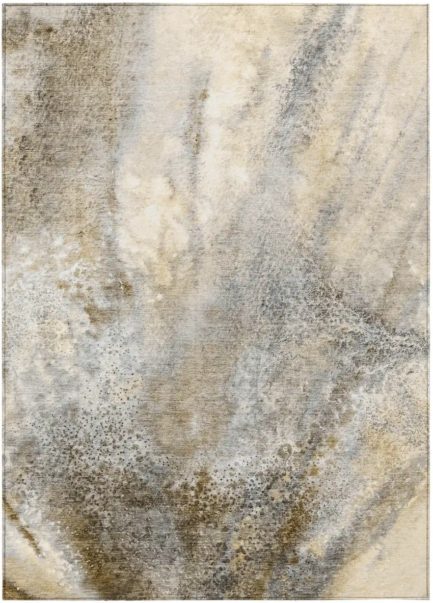 Beige Abstract Washable Non Skid Indoor Outdoor Area Rug Photo 2