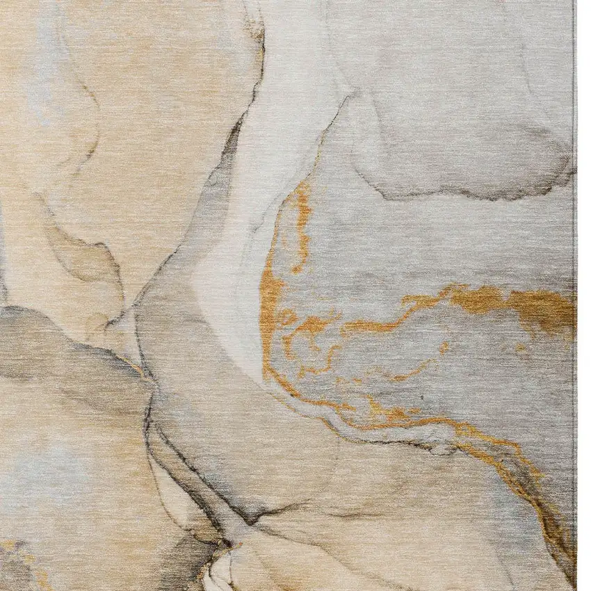 Beige Abstract Washable Non Skid Indoor Outdoor Area Rug Photo 6