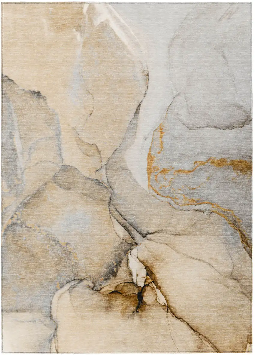 Beige Abstract Washable Non Skid Indoor Outdoor Area Rug Photo 2