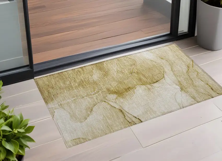 3' X 5' Beige Abstract Washable Non Skid Indoor Outdoor Area Rug Photo 1