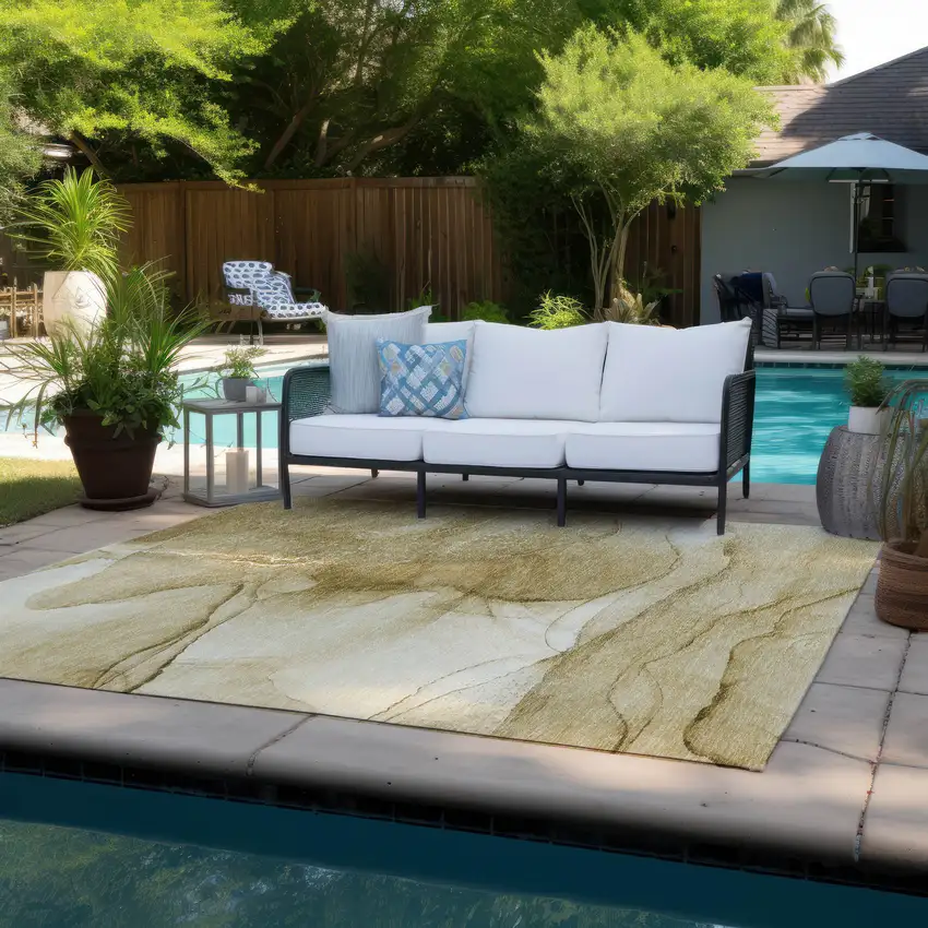 3' X 5' Beige Abstract Washable Non Skid Indoor Outdoor Area Rug Photo 8