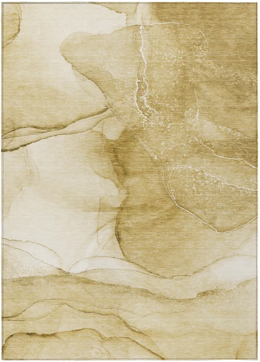 Beige Abstract Washable Non Skid Indoor Outdoor Area Rug Photo 2