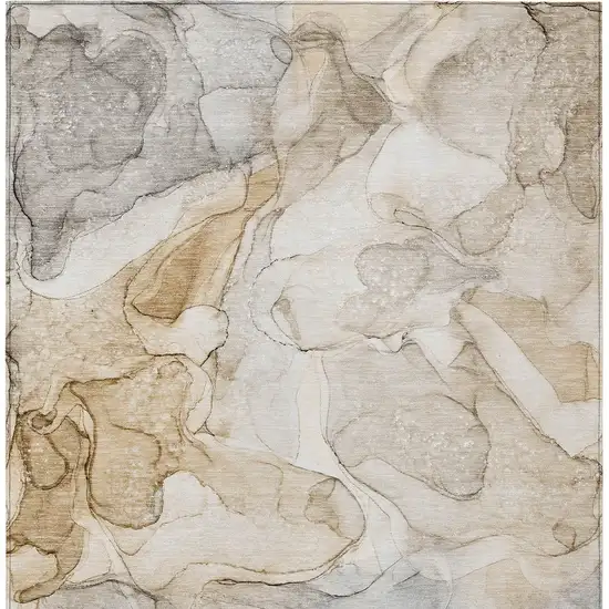 Beige Abstract Washable Non Skid Indoor Outdoor Area Rug Photo 7