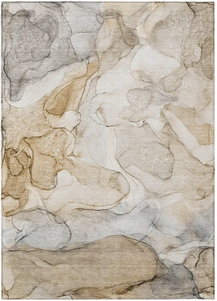 3' X 5' Beige Abstract Washable Non Skid Indoor Outdoor Area Rug Photo 2
