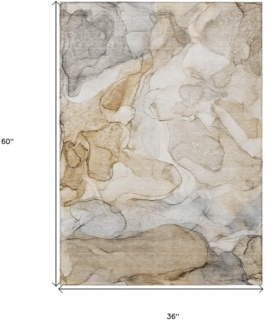3' X 5' Beige Abstract Washable Non Skid Indoor Outdoor Area Rug Photo 3