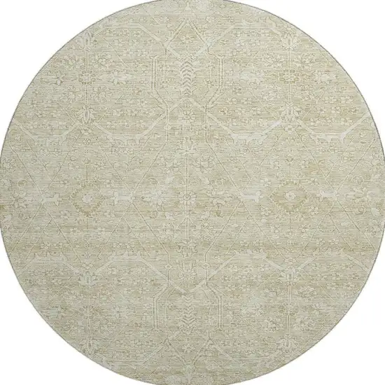 8' X 8' Beige And Ivory Floral Washable Round Rug With UV Protection Photo 3