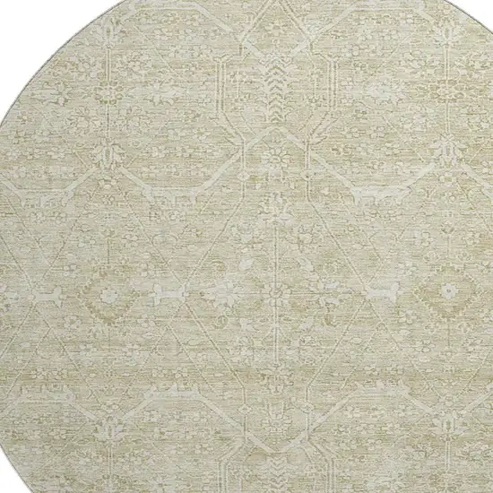 8' X 8' Beige And Ivory Floral Washable Round Rug With UV Protection Photo 2