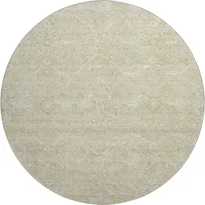 Photo of 8' X 8' Beige And Ivory Floral Washable Round Rug With UV Protection