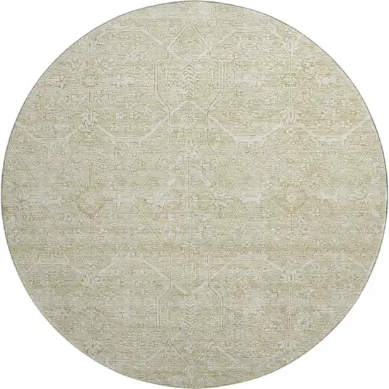 8' X 8' Beige And Ivory Floral Washable Round Rug With UV Protection Photo 1