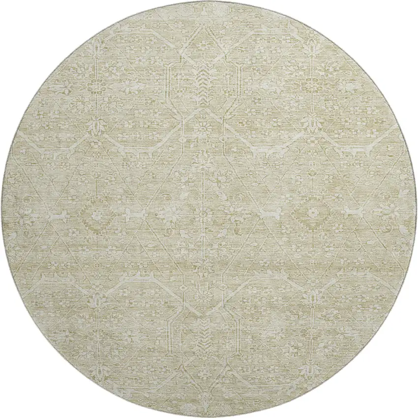 8' X 8' Beige And Ivory Floral Washable Round Rug With UV Protection Photo 1