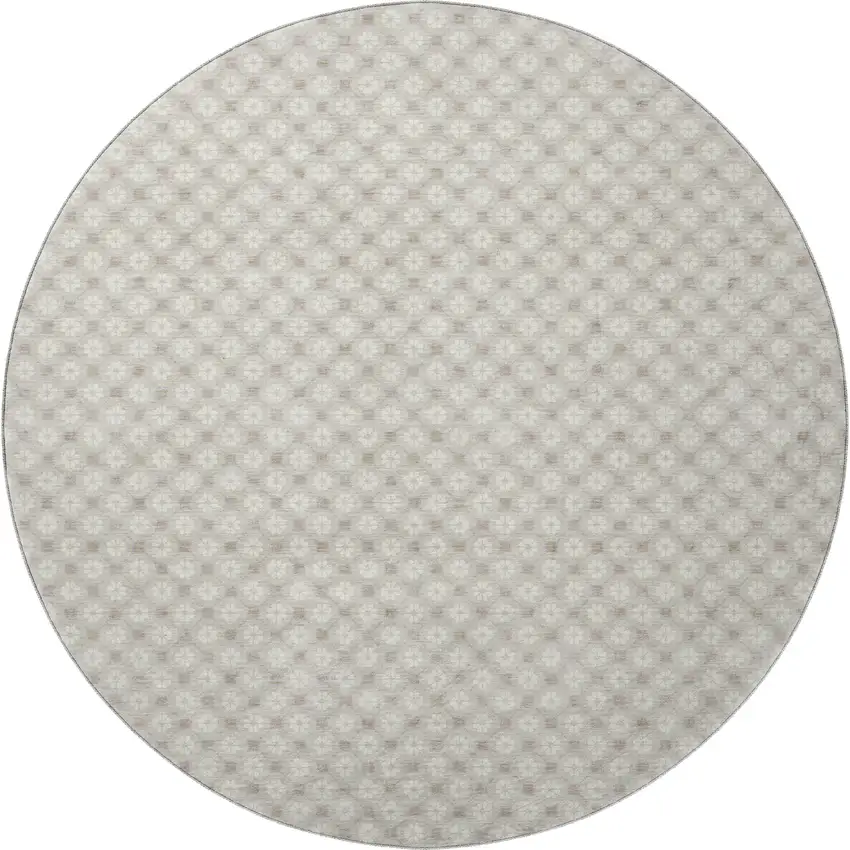 8' X 8' Beige And Ivory Geometric Washable Round Rug With UV Protection Photo 3