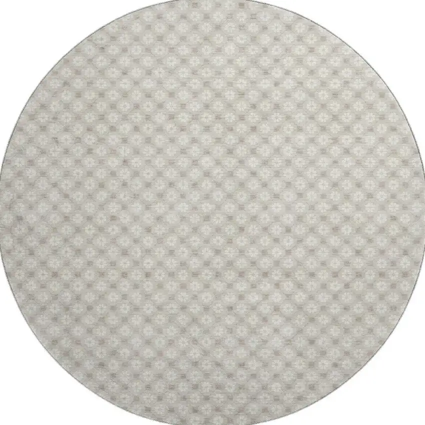 8' X 8' Beige And Ivory Geometric Washable Round Rug With UV Protection Photo 2