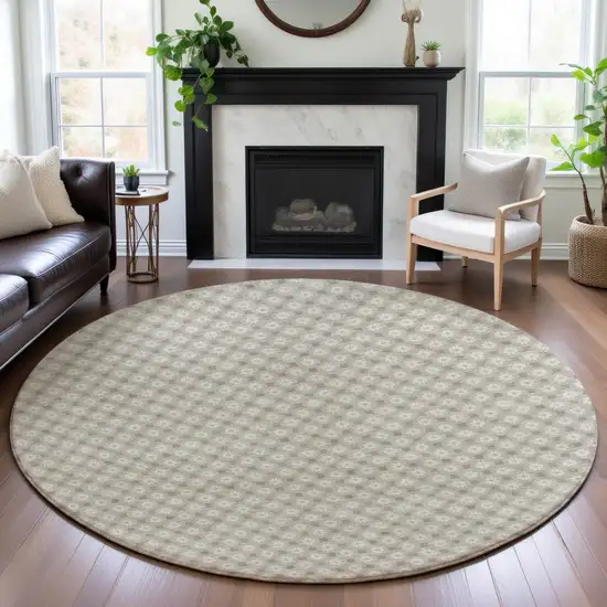 8' X 8' Beige And Ivory Geometric Washable Round Rug With UV Protection Photo 4