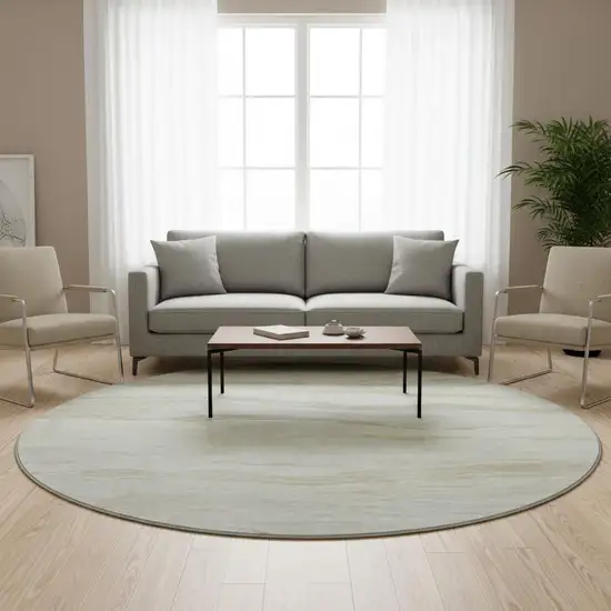 8' X 8' Beige And Ivory Striped Washable Round Rug With UV Protection Photo 2