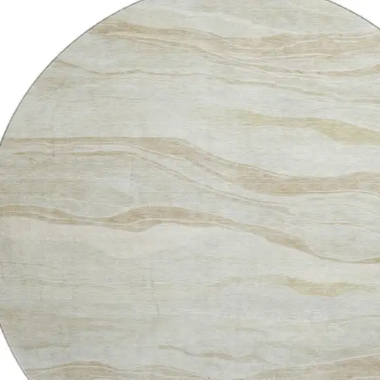 8' X 8' Beige And Ivory Striped Washable Round Rug With UV Protection Photo 2