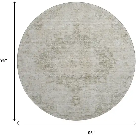 8' X 8' Beige And Taupe Oriental Washable Round Rug With UV Protection Photo 9