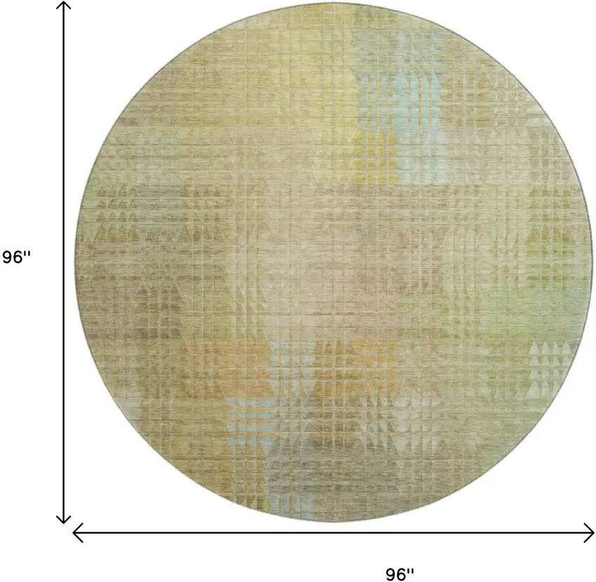8' X 8' Beige Blue And Khaki Geometric Washable Round Rug With UV Protection Photo 9