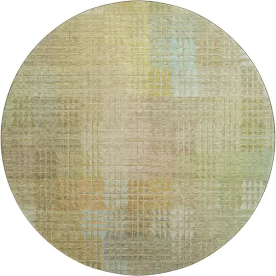 8' X 8' Beige Blue And Khaki Geometric Washable Round Rug With UV Protection Photo 1